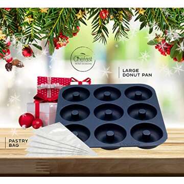 Chefast Silicone Donut Pan Kit - Large Non-Stick Doughnut Baking Molds with 5 Pastry Bags - Freezer, Oven, and Dishwasher-Safe, Mold Tray for 9 Full-Size Donuts and Bagels
