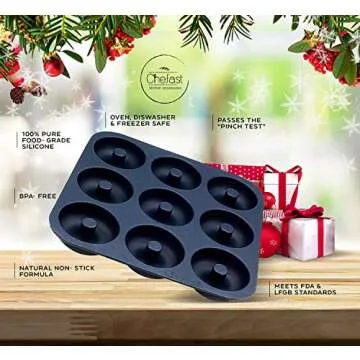 Chefast Silicone Donut Pan Kit - Large Non-Stick Doughnut Baking Molds with 5 Pastry Bags - Freezer, Oven, and Dishwasher-Safe, Mold Tray for 9 Full-Size Donuts and Bagels