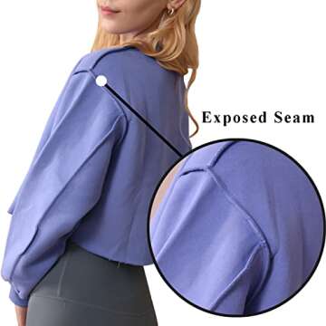 Amazhiyu Cropped Sweatshirt for Women - Fleece Long Sleeves in Slate Blue