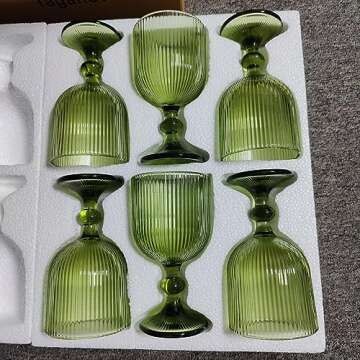 Taganov Green Drinking Glasses set of 6 Wine Goblets Vintage Colored Glassware 13 oz for Wedding Par...