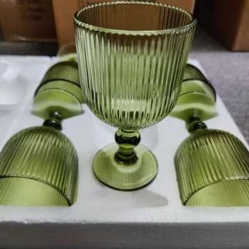 Elegant Taganov Green Drinking Glasses Set of 6 Wine Goblets