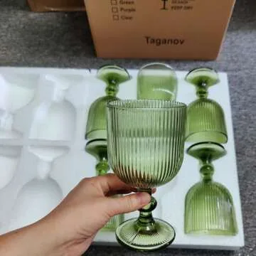Elegant Taganov Green Drinking Glasses Set of 6 Wine Goblets