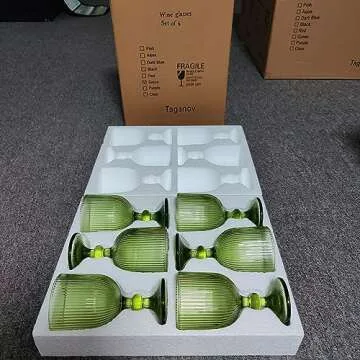 Elegant Taganov Green Drinking Glasses Set of 6 Wine Goblets