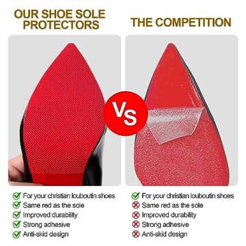 Ashoesert Red Bottoms Sole Protector,Shoe Sole Protector for Christian Louboutin High Heels, Anti Slip Shoe Grips Pads Compatible with Louboutin Shoes -2 Pairs（6.0"×4.0",Red）