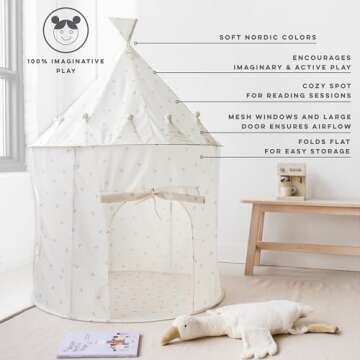 3 Sprouts Kids Play Tent - Sustainable Recycled Fabric – Fun Spacious Childs Playhouse for Indoor Games for Boys & Girls - Durable Fort Pop Up House for Toddlers & Children Age 3-10 - Blueberry Taupe