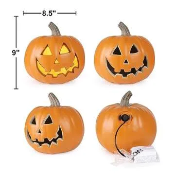 Halloween Pumpkin JackoLantern - Jack O Lantern Decorations for Halloween - Round Lightened Pumpkin for Front Porch, Party, Front Door, Fireplace Mantle Decorations, 9in Smile