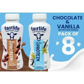 Niro Assortment | Fairlife Protein Shakes, Pack Of 8 - Chocolate Fairlife Shake And Fairlife Vanilla Protein Shake Variety, 11.5 Oz Each - Premium Fairlife Protein Shake With Beverage Sleeve