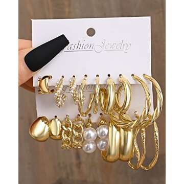 20 Pairs Gold Hoop Earrings for Women, Chunky Twisted Small Big Hoops Earring Packs Set, Earrings fo...