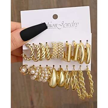 20 Pairs Gold Hoop Earrings for Women, Chunky Twisted Small Big Hoops Earring Packs Set, Earrings for women multipack, Fashion Trendy Earrings Jewelry for Birthday Party Christmas Gift