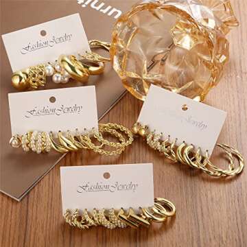 20 Pairs Gold Hoop Earrings for Women, Chunky Twisted Small Big Hoops Earring Packs Set, Earrings for women multipack, Fashion Trendy Earrings Jewelry for Birthday Party Christmas Gift