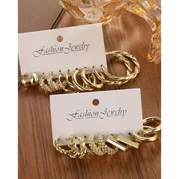 20 Pairs Gold Hoop Earrings for Women, Chunky Twisted Small Big Hoops Earring Packs Set, Earrings for women multipack, Fashion Trendy Earrings Jewelry for Birthday Party Christmas Gift
