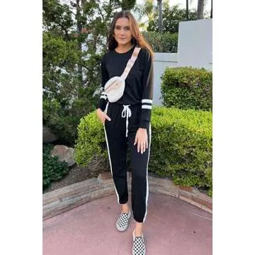 RUBZOOF Sweatsuits Sets for Women 2 Piece Sweat Suits Outfits Jogger Sets Long Sleeve Travel Clothes Black M