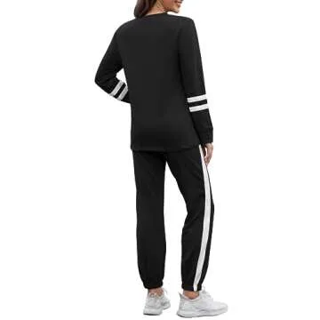 RUBZOOF Sweatsuits Sets for Women 2 Piece Sweat Suits Outfits Jogger Sets Long Sleeve Travel Clothes Black M