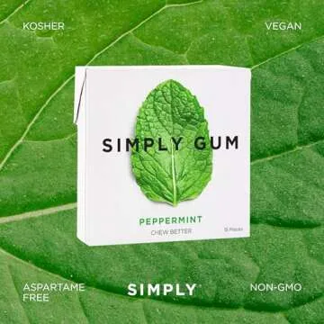 Simply Gum | Peppermint | Plant- Based Chewing Gum | Pack of Six (90 Pieces Total) | Synthetic Plastic Free + Aspartame Free + non GMO