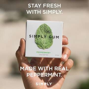 Simply Gum | Peppermint | Plant- Based Chewing Gum | Pack of Six (90 Pieces Total) | Synthetic Plastic Free + Aspartame Free + non GMO
