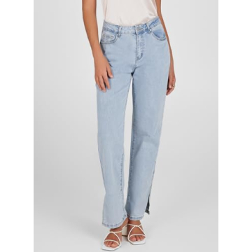 Sidefeel Women Mid Rise Flare Jeans Wide Leg Slit Ankle Casual Denim Pants XL Sky Blue 16