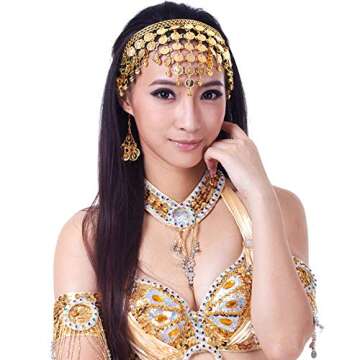 Honbay Belly Dance Hair Hoop Indian Dance Headband Tribal Headband with Bells and Coin Ornaments (Go...