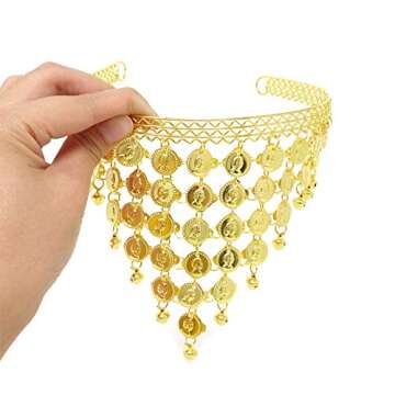 Honbay Belly Dance Hair Hoop Indian Dance Headband Tribal Headband with Bells and Coin Ornaments (Gold)