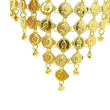 Honbay Belly Dance Hair Hoop Indian Dance Headband Tribal Headband with Bells and Coin Ornaments (Gold)