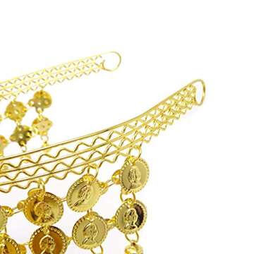 Honbay Belly Dance Hair Hoop Indian Dance Headband Tribal Headband with Bells and Coin Ornaments (Gold)