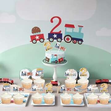 Chugga Chugga Two Two Party Decorations Train 2nd Birthday Cupcake Toppers Train 2nd Birthday Party ...