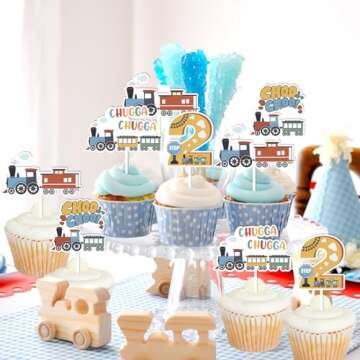Chugga Chugga Two Two Party Decorations Train 2nd Birthday Cupcake Toppers Train 2nd Birthday Party Cake Decoration Choo Choo Train Theme Birthday party for Two Years Boy Train Birthday Party Supply