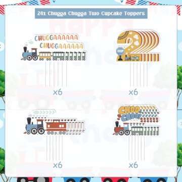 Chugga Chugga Two Two Party Decorations Train 2nd Birthday Cupcake Toppers Train 2nd Birthday Party Cake Decoration Choo Choo Train Theme Birthday party for Two Years Boy Train Birthday Party Supply