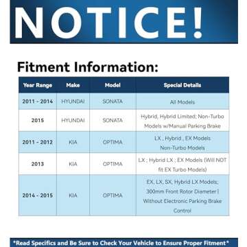 Detroit Axle - Brake Kit for 2011 2012 2013 2014 2015 Hyundai Sonata Kia Optima Disc Brake Rotors an...