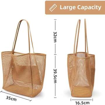 AURUZA Beach Mesh Tote Bag, Casual Tote Bag Hobo for Women Foldable 23L Shoulder Handbag Bag Pool Swimming Bag Accessories