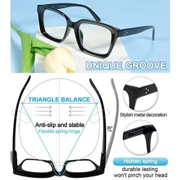 MARE AZZURO Retro Square Reading Glasses Men Large Readers 1.0 1.25 1.5 1.75 2.0 2.25 2.5 2.75 3.0 3.5 4.0 5.0 6.0 (Black, 2.00)