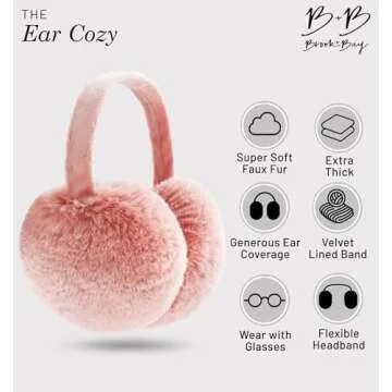 Brook + Bay Foldable & Furry Ear Muffs For Women & Men, Fleece Ear Warmers For Women, Ear Muffs For Winter, Women Earmuffs