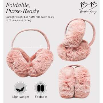 Brook + Bay Foldable & Furry Ear Muffs For Women & Men, Fleece Ear Warmers For Women, Ear Muffs For Winter, Women Earmuffs