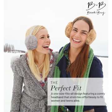 Brook + Bay Foldable & Furry Ear Muffs For Women & Men, Fleece Ear Warmers For Women, Ear Muffs For Winter, Women Earmuffs