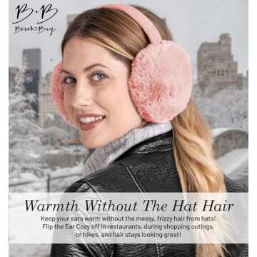 Brook + Bay Foldable & Furry Ear Muffs For Women & Men, Fleece Ear Warmers For Women, Ear Muffs For Winter, Women Earmuffs