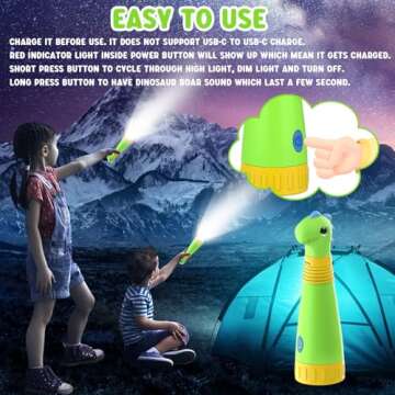 Dinosaur Rechargeable Flashlight for Kids - Fun LED Toy