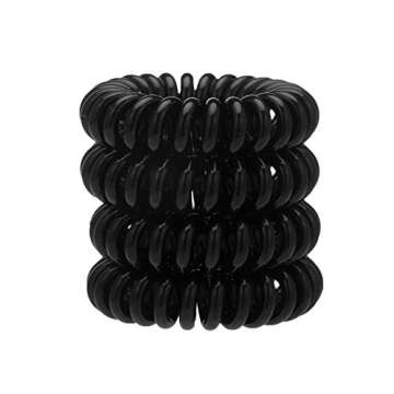 Kitsch Mega Spiral Hair Ties for Women & Teens - Waterproof Ponytail Holders | Stylish Phone Cord Ties & Coils for Thick & Thin Hair, 4 Pc Black