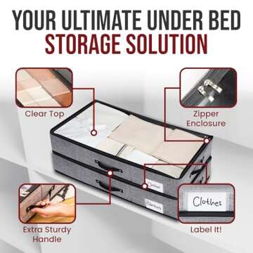 Extra Sturdy Under Bed Storage Containers - 6'' Tall Organizer Bins with Bottom Support, Set of 2 Un...