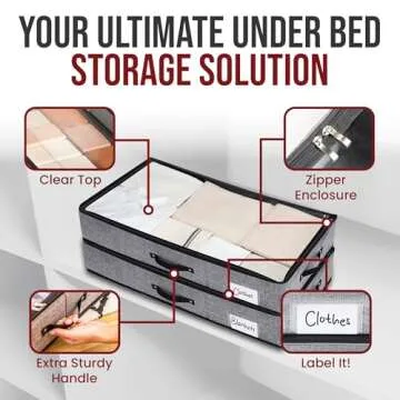 Extra Sturdy Under Bed Storage Containers - 6'' Tall Organizer Bins with Bottom Support, Set of 2 Un...