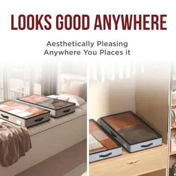 Extra Sturdy Under Bed Storage Containers - 6'' Tall Organizer Bins with Bottom Support, Set of 2 Under Bed Shoe Storage, Clothes, Boots, Dorm Storage Underbed Organizer, Under Crib and Sofa Storage