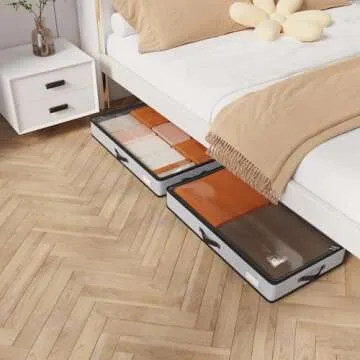 Extra Sturdy Under Bed Storage Containers - 6'' Tall Organizer Bins with Bottom Support, Set of 2 Under Bed Shoe Storage, Clothes, Boots, Dorm Storage Underbed Organizer, Under Crib and Sofa Storage