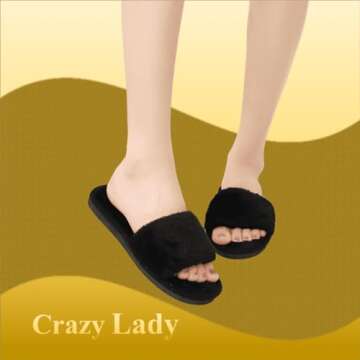 Crazy Lady Women's Fuzzy Fluffy House Slippers Cozy Cute Open Toe Memory Foam Breathable Indoor Outd...