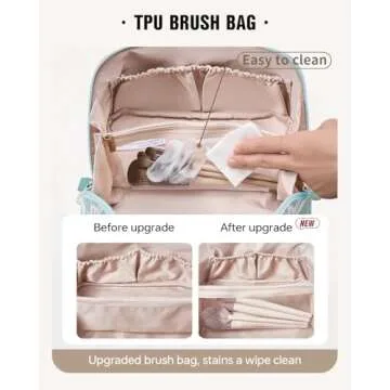 EACHY Travel Makeup Bag, Large Capacity Cosmetic Bags for Women, Waterproof Portable Pouch Open Flat Toiletry Bag Pattern Makeup Bag (F-Green)