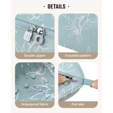 EACHY Travel Makeup Bag, Large Capacity Cosmetic Bags for Women, Waterproof Portable Pouch Open Flat Toiletry Bag Pattern Makeup Bag (F-Green)