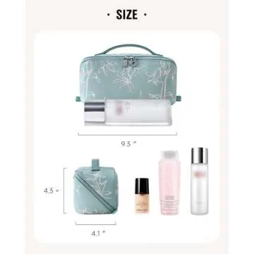 EACHY Travel Makeup Bag, Large Capacity Cosmetic Bags for Women, Waterproof Portable Pouch Open Flat Toiletry Bag Pattern Makeup Bag (F-Green)