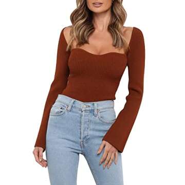 LILLUSORY Spring Fashion Going Out Spring Tops Long Sleeve Trendy Outfits for Women Dressy Casual Ni...