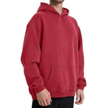 Hatant Oversized Hoodie Sweatshirts for Men Couples Heavyweight Hoodies Pullover Vintage Mens Acid Wash Sweaters Hoodies with Pocket Men's Fashion Hoodies Sweatshirts 2025 Red-L