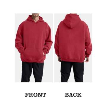 Hatant Oversized Hoodie Sweatshirts for Men Couples Heavyweight Hoodies Pullover Vintage Mens Acid Wash Sweaters Hoodies with Pocket Men's Fashion Hoodies Sweatshirts 2025 Red-L