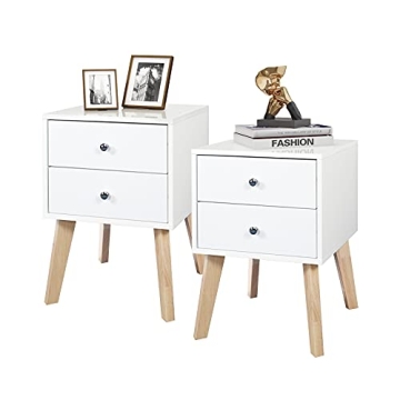 TaoHFE White Nightstand Set of 2 Bedroom Nightstand Modern Dresser and Nightstand Set 2 White Nightstand with Drawers Night Stand for Bed Room with Rubber Wood Leg