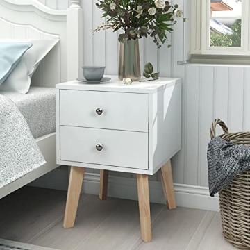 TaoHFE White Nightstand Set of 2 Bedroom Nightstand Modern Dresser and Nightstand Set 2 White Nightstand with Drawers Night Stand for Bed Room with Rubber Wood Leg