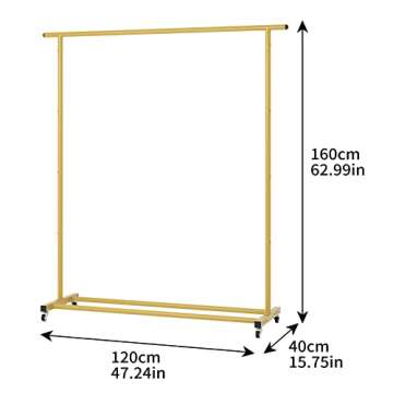 Buzowruil Clothing Clothes Rack Standard Rod Simple Rolling Metal Garment Rack Organizer Hanger with Wheels,Gold